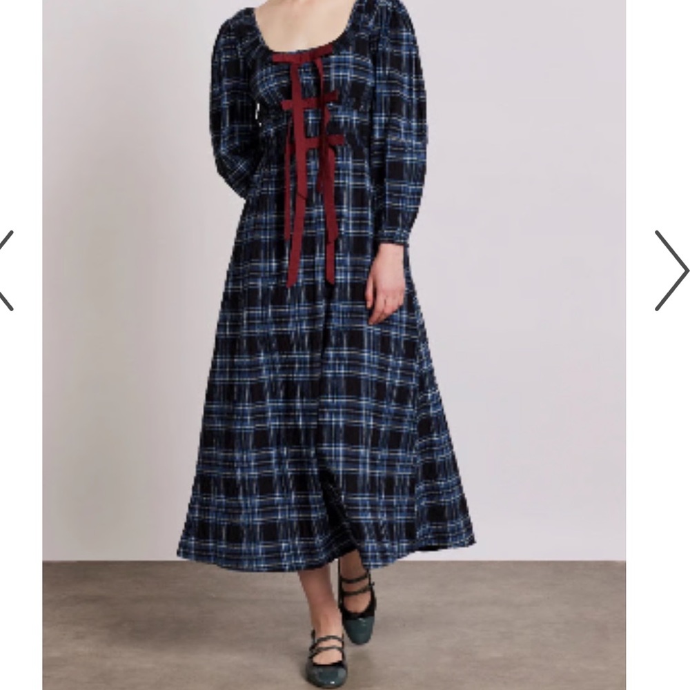 Dakota bow midi - Checkered Long Sleeve Dress in Navy and Burgundy